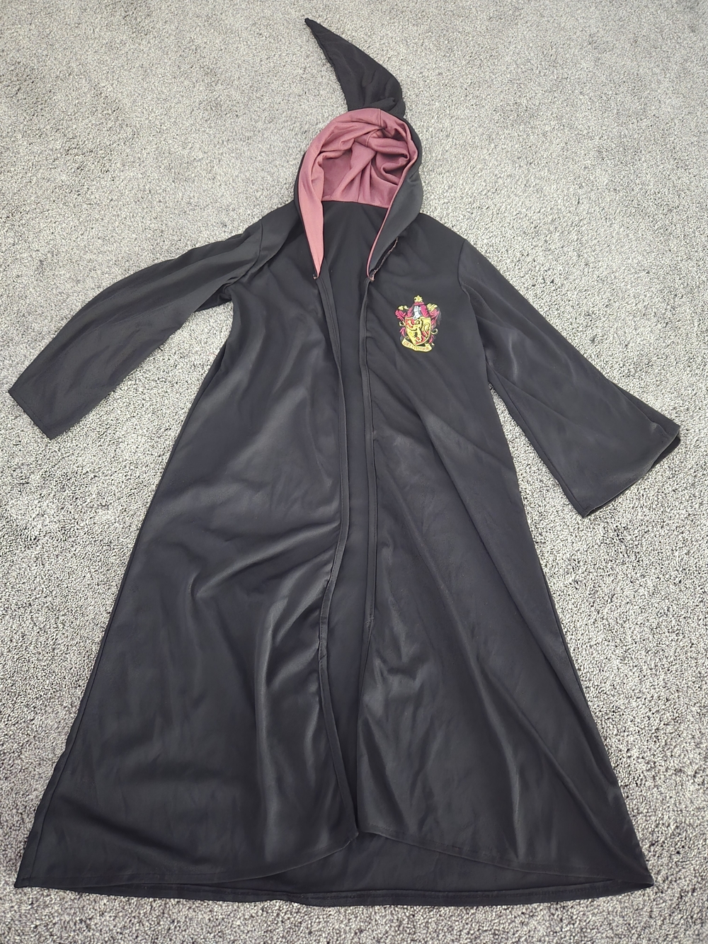Kids Hooded Wizard Robe with Pink Lining - Black